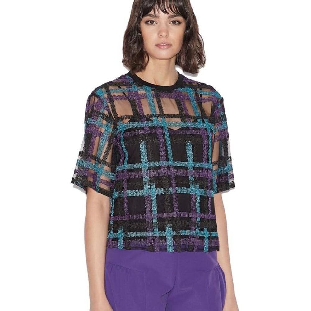 BNWT A|X Armani Exchange Short Sleeve Colorful Striped Blouse Size S